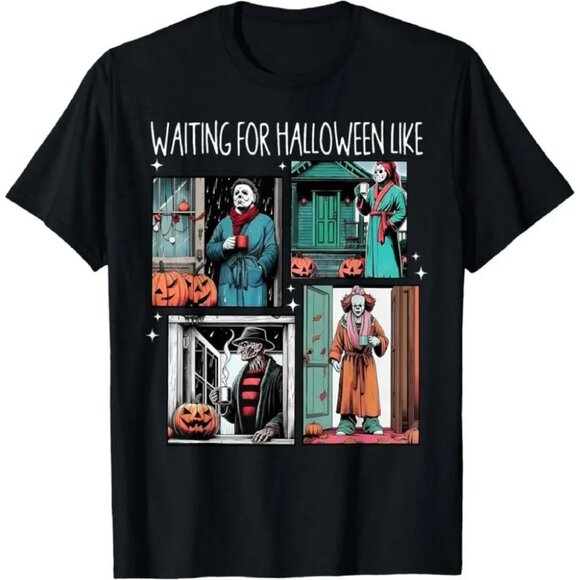 Horror Movie Characters Waiting for Halloween Like Shirt Funny Scary Movie 90 - Picture 1 of 5